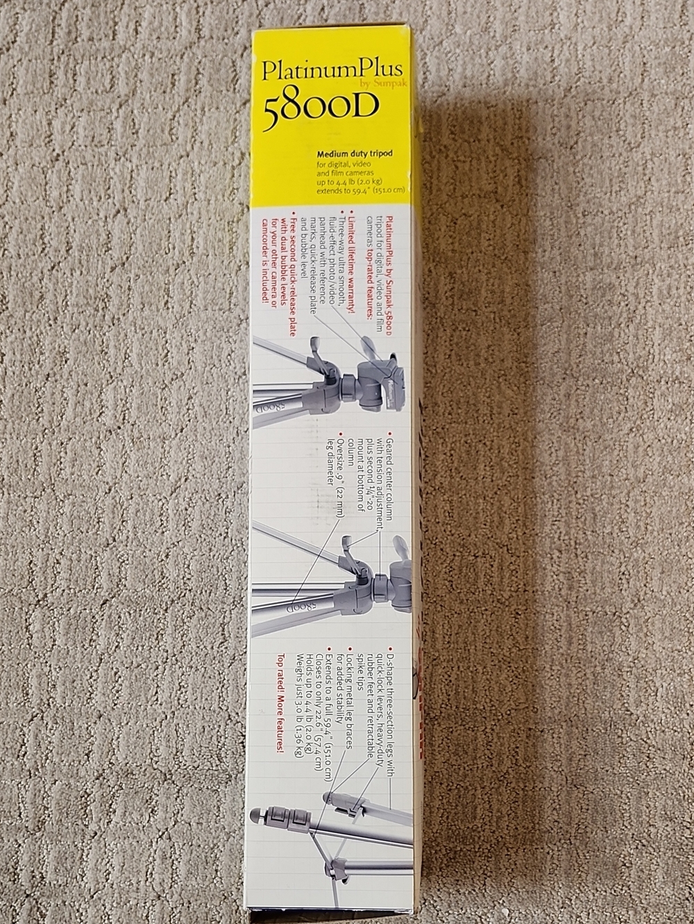 Tripod  Camera Support For Digital, Video And Cameras Medium Duty Weight 3.0 Lb